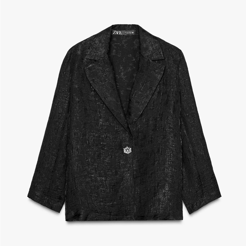 Zara Women's Textured Black Blazer Organza